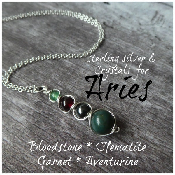 Aries inspired crystal necklace, crystals for Aries, Zodiac stone for Aries, sterling silver bloodstone pendant UK,