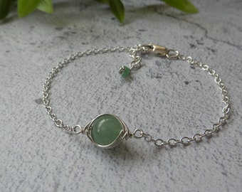 Aventurine Sterling Silver Bracelet, Green Gemstone Jewellery