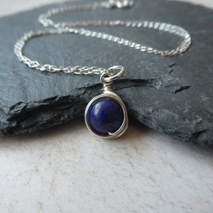 Sterling Silver Wire Wrapped Lapis Lazuli Pendant Necklace