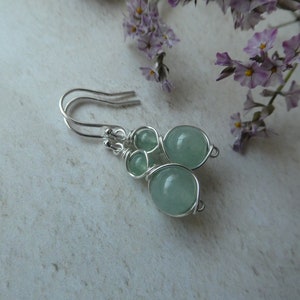 Sterling Silver Aventurine Earrings, Green Gemstone Drop Earrings