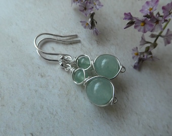 Sterling Silver Aventurine Earrings, Green Gemstone Drop Earrings