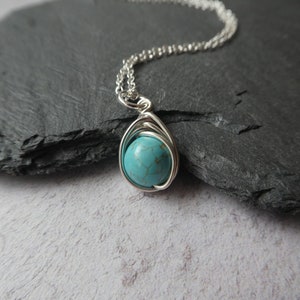 Sterling Silver Turquoise Pendant Necklace: December birthstone necklace