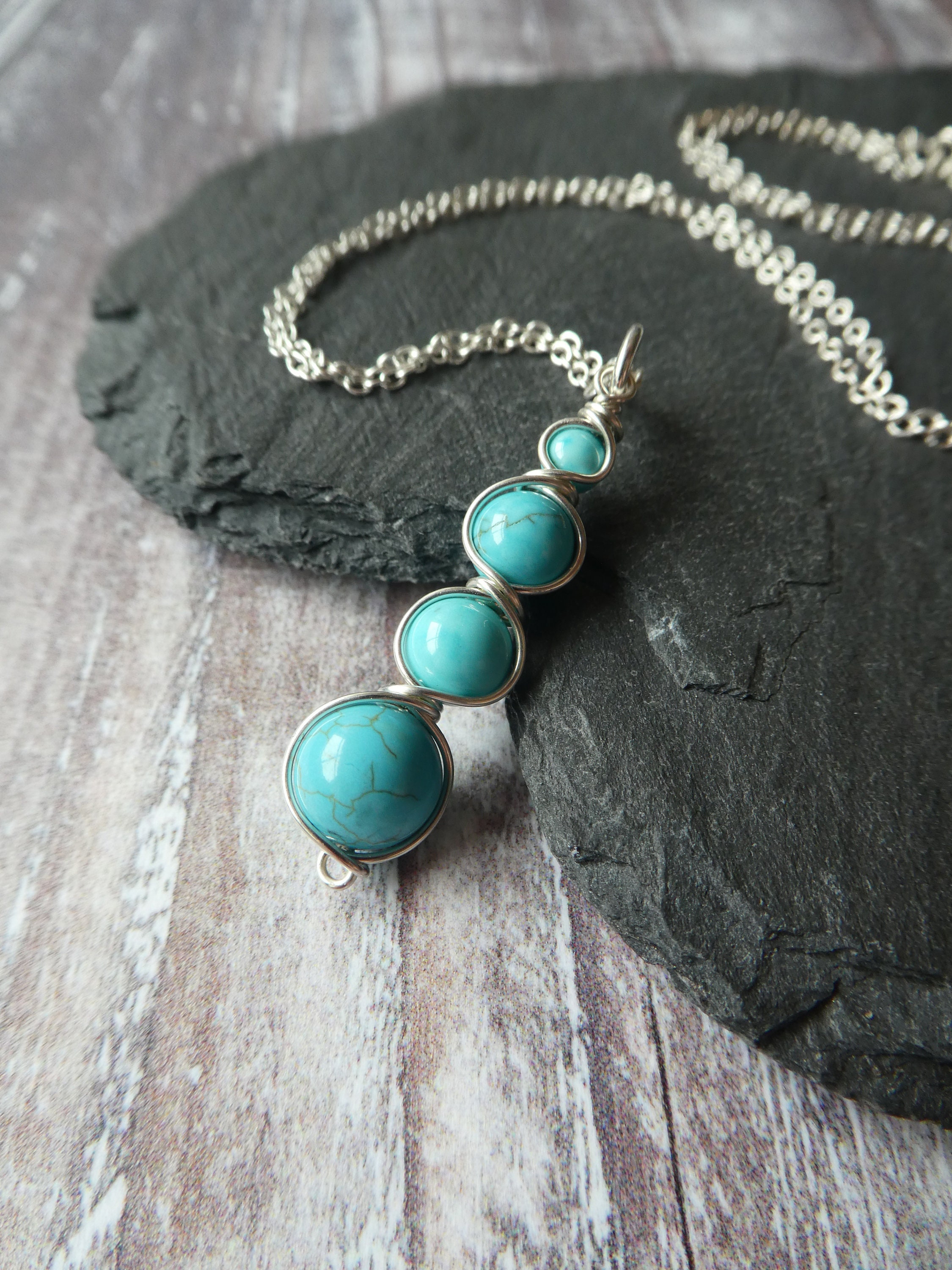 Sterling Silver Turquoise Pendant Turquoise Silver Necklace Etsy