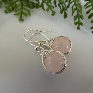 rose quartz earrings, blush pink earrings, blush jewelry, dainty gemstone jewelry, sterling silver rose quartz earrings,pale pink earrings