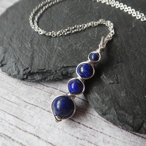 Sterling Silver Wire Wrapped Lapis Lazuli Pendant Necklace