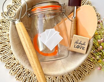 Sourdough starter kit 11 pcs for homesteading sourdough, Banneton 10 " + Liner + Whisk + Scraper + Blades + Lame bread+ Glass jar 1 LTS.