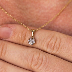 0.25 ctw Natural Diamond 7 Stone Cluster Pendant / Solid 14k 18k Gold / Tiny Flower Pendant 13 MM / Small Drop Pendant / Anniversary Gift