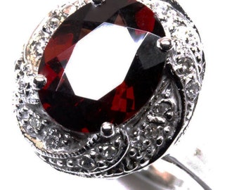 2.7 ctw Natural Red Garnet & Diamond Ring / Oval Cut Garnet Cocktail Ring / Solid 14k 18k Gold / Big Statement Ring / January Birthstone
