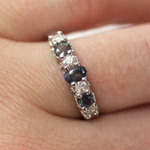 1 ctw Natural Alexandrite & Diamond 7 Stone Band Ring / Solid 14k 18k Gold / Real Color Change Alexandrite Ring 4.5 MM / June Birthstone