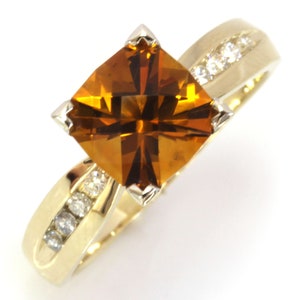 2 ctw Natural Orange Citrine & Diamond Solitaire Engagement Ring / Solid 14k 18k Gold / Channel Set Tapered Band Ring / November Birthstone
