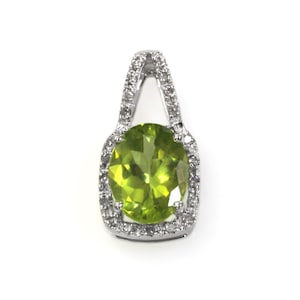 2 ctw Natural Green Peridot & Diamond Drop Pendant / Oval Peridot Small Pendant 18 MM / Solid 14k 18k Gold / Gift for Her/ August Birthstone