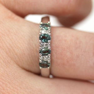 1 ctw Natural Alexandrite & Diamond 4 Stone Band Ring / Solid 14k 18k Gold / Oval Cut Color Change Alexandrite Ring 4 MM / June Birthstone