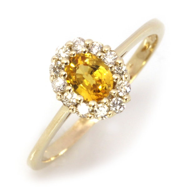 0.8 ctw Natural Yellow Sapphire & Diamond Halo Engagement Ring / Solid 14k 18k Gold / Dainty Solitaire Promise Ring / September Birthstone