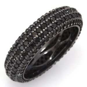 3 ctw Natural Black Diamond Pave Set Wedding Dome Ring / Full Eternity 5 Row Band 5.5MM/ Solid 14k 18k Gold/ Blackened Gold Anniversary Ring