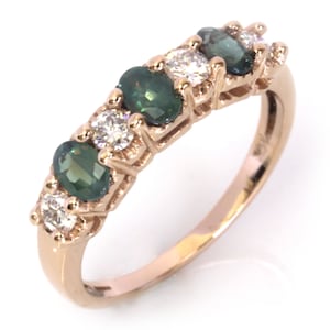 1 ctw Natural Color Change Alexandrite & Diamond Ring / 7 Stone Wedding Band / Solid 14k 18k Gold / Stackable Ring 4.5 MM / June Birthstone