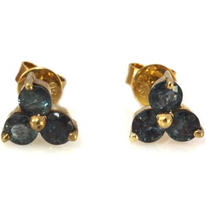 0.75 ctw Natural Color Change Alexandrite Cluster Studs / Solid 14k 18k Gold / Small Trio 3 Stone Clover Earrings 6.5 MM / June Birthstone