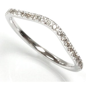 0.15 ctw Natural Real Diamond Solid 14k White Gold Curved Wedding Band Ring 1.5MM / Soft Curve Thin Dainty Stackable Ring / Yellow Rose Gold