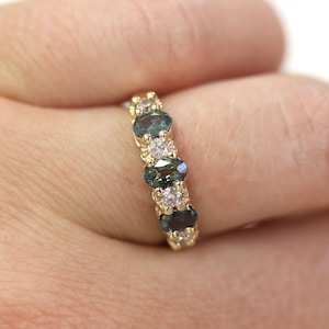 1 ctw Natural Color Change Alexandrite & Diamond Ring / 7 Stone Anniversary Band / Solid 14k 18k Gold / Wedding Ring 4.5MM / June Birthstone