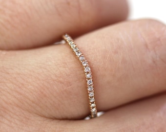 Curved Diamond Wedding Band Ring / 0.15 ctw Natural Diamond Solid 14k 18k Rose Gold Band / Thin Dainty Matching Mini Anniversary Band 1.5 MM
