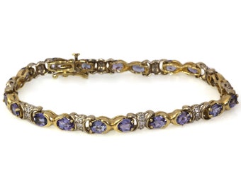 6.5 ctw Natural Blue Violet Tanzanite & Diamond Tennis Bracelet/ Oval Cut Tanzanites/ Solid 14k 18k Gold/ 6 to 8 Inches/ December Birthstone