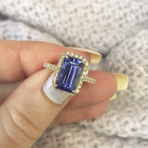 3.2 ct tw Natural Emerald Blue Violet Tanzanite & Diamond Halo Engagement Ring / Solid 14k 18k White Yellow Gold / Proposal / December Birth