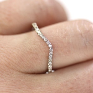 カーブリング / 天然ダイヤモンド結婚指輪 / ソリッド14K 18Kゴールド / 0.15カラット リアルダイヤモンドリング / ホワイトゴールド マッチングアニバーサリーバンド 1.5MM