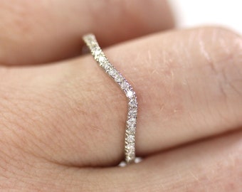 Curved Ring / Natural Diamond Wedding Band / Solid 14k 18k Gold / 0.15 ctw Real Diamond Ring / White Gold Matching Anniversary Band 1.5 MM