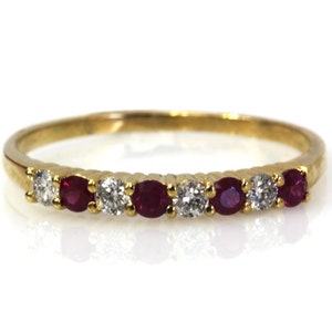 0.35 ctw Natural Red Ruby & Diamond Ring / Alternating Wedding Band 2.5 MM / Solid 14k 18k Gold / 8 Stone Anniversary Ring / July Birthstone