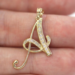 Colgante de oro macizo de 14 k con letra A / Colgante con inicial / Colgante con diamante natural de 0,2 ct / Joyería personalizada / Abalorio de 29 mm / Regalo de cumpleaños
