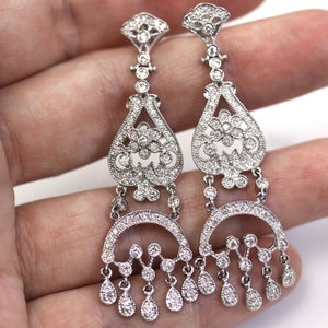 1.7 ctw Natural Diamond Statement Earrings / Long Dangling Earrings 58 MM / Big Chandelier Earrings / Solid 14k 18k Gold / Anniversary Gift