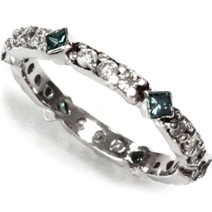 0.75 ctw Natural Diamond Full Eternity Ring / Bezel Set Princess Cut Blue Diamonds / Wedding Band / Solid 14k 18k Gold / Stackable Ring 3 MM