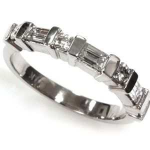 0.7 ctw Natural Diamond 7 Stone Wedding Ring / Solid 14k 18k Gold / Alternating Baguette & Round Cut Diamond Ring / Thin Stacking Band 3.2MM