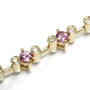 3.15 ctw Natural Pink Sapphire & Diamond Link Bracelet  / Bezel Set Diamond / Three Stone Bracelet/ Solid 14k 18k Gold/ September Birthstone