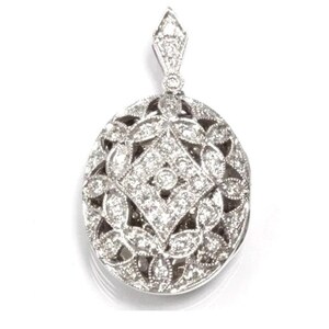 Colgante ovalado con milgrain de diamante natural de 0,3 ct / Colgante floral con forma de flor de 25 mm / Oro macizo de 14 k y 18 k / Regalo de aniversario / Piedra natal de abril