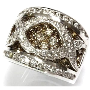 3.15 ctw Natural Champagne & White Diamond X Cocktail Ring / Solid 14k 18k Gold / Wide Finger Wrap Ring / Statement Ring / April Birthstone