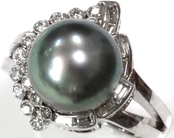 Anel coquetel com pérola negra taitiana cultivada de 10 mm e diamante natural de 0,5 ctw/anel com haste dividida/ouro maciço 14k e 18k/pedra do mês de junho