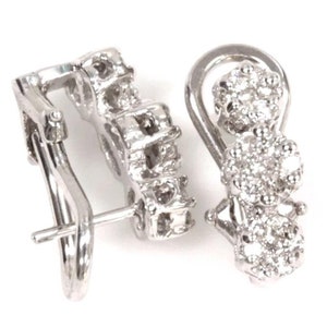 0.55 ctw Natural Diamond 3 Cluster Drop Earrings / Solid 14k 18k Gold / Flower Omega Back Earrings 14MM/ Tension Set Bridal Wedding Earrings