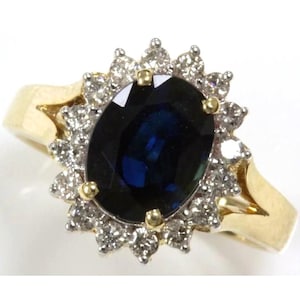 3,1 ctw natuurlijke blauwe saffier en diamanten halo verlovingsring / ovale saffier prinses Diana ring / massief 14k 18k goud / geboortesteen september
