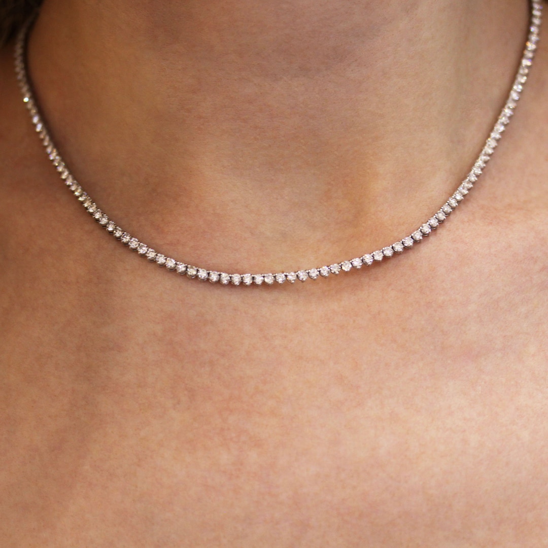 【新品】CDL Eternity Neckless 8 Ctw Natural Diamond 3 Prong Tennis Necklace / Solid 14k 18k Gold