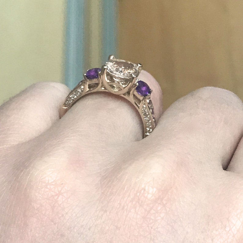 2.6 ctw Natural Morganite, Amethyst, Sapphire & Diamond Promise Ring / 3 Stone Engagement Ring / Solid 14k 18k Gold / Pastel Multistone Ring image 6