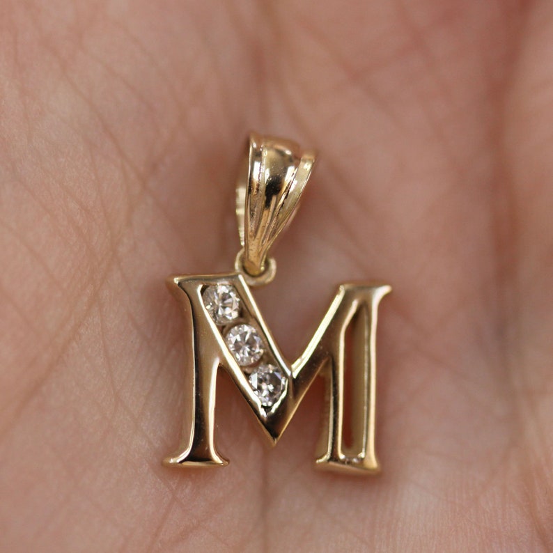 Solid 14k Gold Letter M Pendant / Initial Pendant / 0.1 ctw Etsy