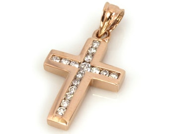 Ctw Natural Diamond Cross Pendant Channel Set Pendant 27 MM