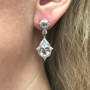 6.6 ctw Natural Blue Aquamarine & Diamond Earrings / Long Dangling Earrings 35 mm / Solid 14k 18k Gold / Anniversary Gift / March Birthstone