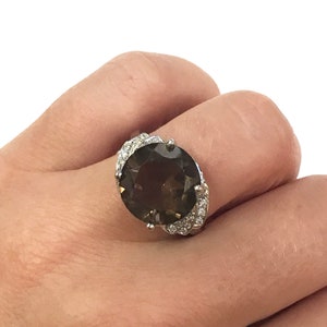 5.3 ct tw Natural Brown Smoky Quartz & Diamond Solid Gold Cocktail Ring | Big Stone | 14k 18k White Yellow Rose Gold Available