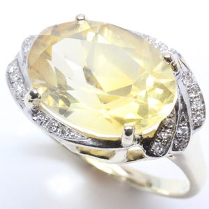 5.7 ct tw Natural Yellow Citrine & Diamond Solid Gold Cocktail Ring | 14k 18k White Yellow Rose Gold Available