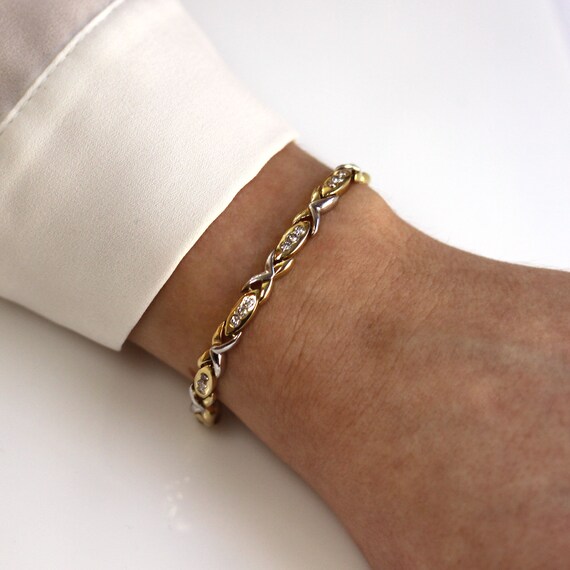 1 Ctw Natural Diamond X Link Bracelet 2 tone Gold Anniversary Bracelet 5.5 MM Solid 14k 18k Gold Length 6 to 8 Inches April Birthstone Etsy Canada