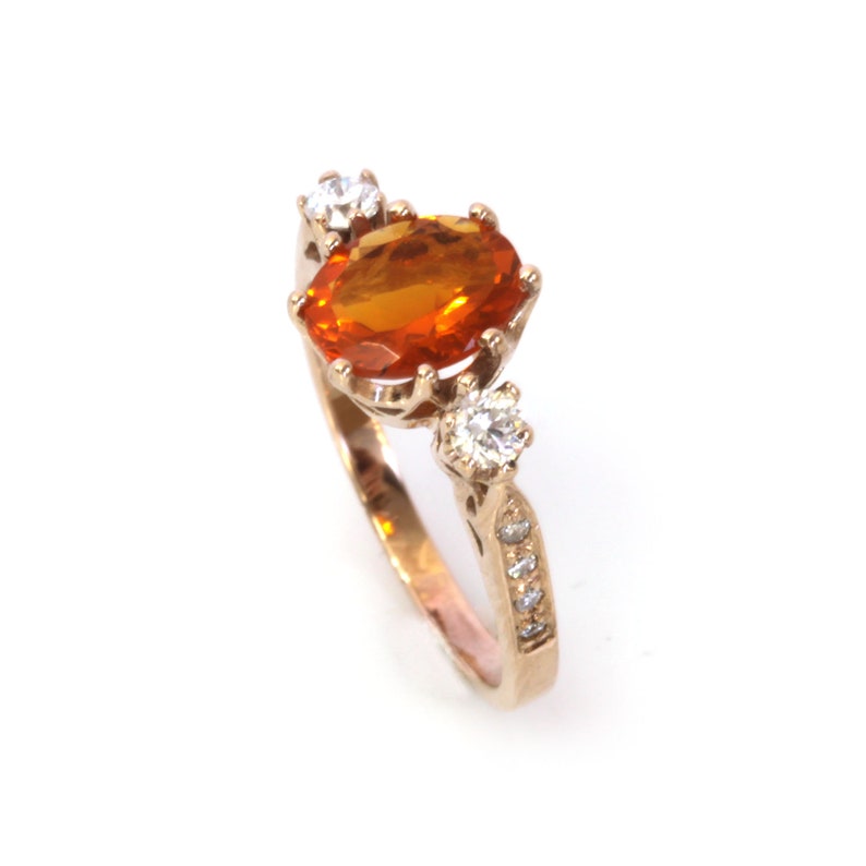 1.1 ctw Natural Fire Opal & Diamond Solid 14k Rose Gold 3 Stone Engagement Ring 1.1 ctw Natural Fire Opal & Diamond Solid 14k Rose Gold 3 Stone Engagement Ring