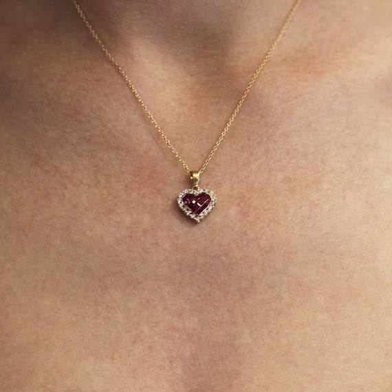1.55 Ctw Natural Red Ruby Diamond Heart Pendant Solid 14k 18k