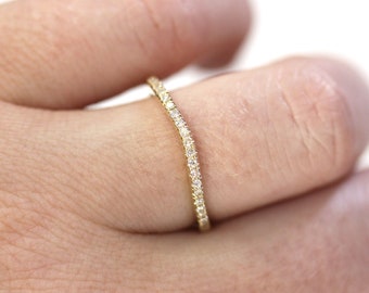 Solid 14k Gold Curved Stacking Wedding Ring / 0.15 ctw Natural Diamond (G-H, SI) Band / Thin Dainty 1.5 MM Stackable Ring / Curvelate Band