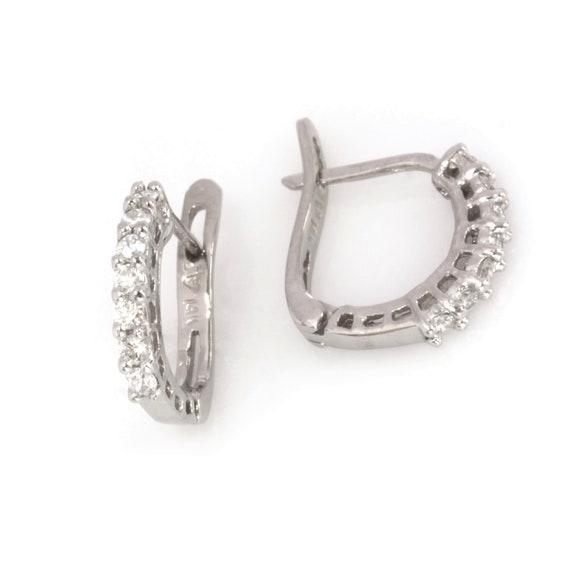 0.3 Ctw Natural Diamond Semi Hoop Earrings / Solid 14k 18k Gold